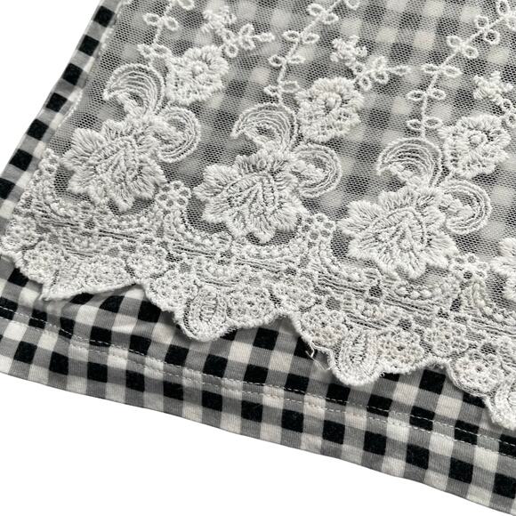 CJ Banks Tank Top Womens 1X Black White Gingham Mesh Embroidered Lace Overlay - Picture 6 of 16